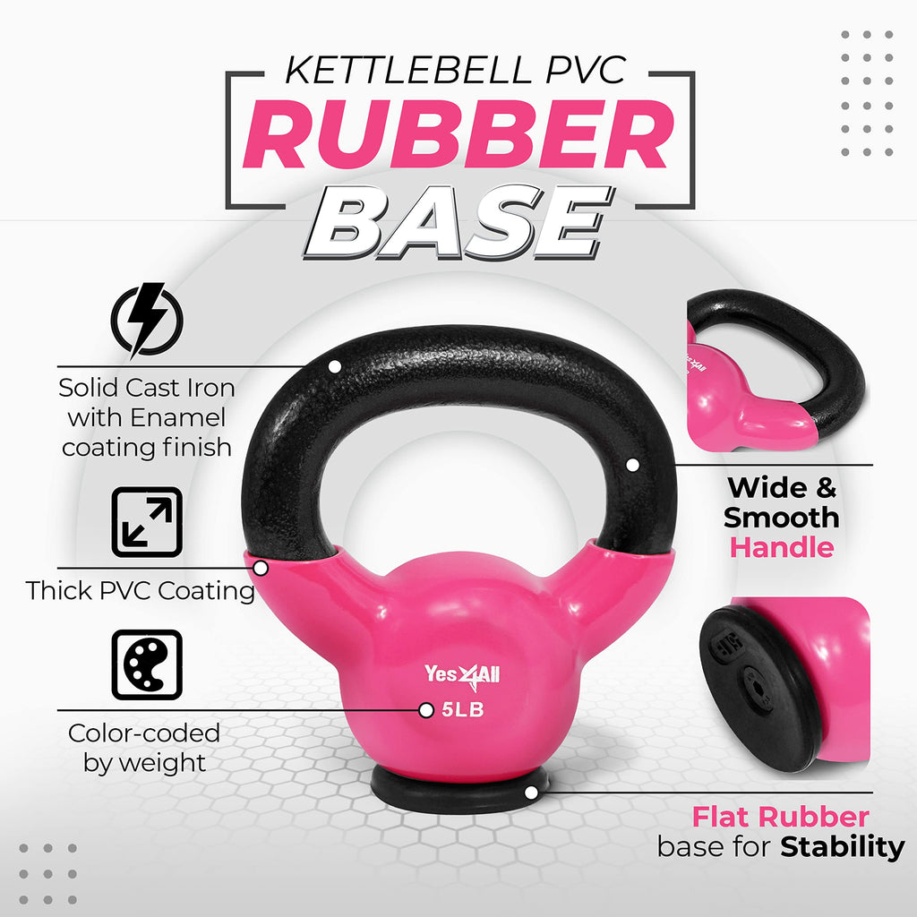 Yes4All Training Kettlebells Weights (5-50Lb)- Home Gym Equipment For Strength Training Exercises With Comfort Vinyl Coated Grip