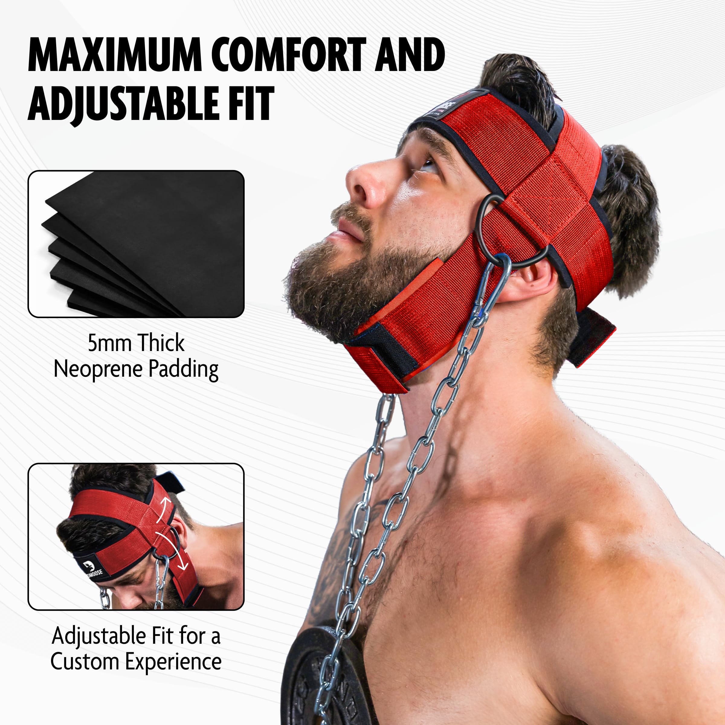 Dmoose Neck Harness For Weight Lifting - Neck Exerciser With 30'' Heavy Duty Steel Chain - Neck Strengthener To Support Injury R