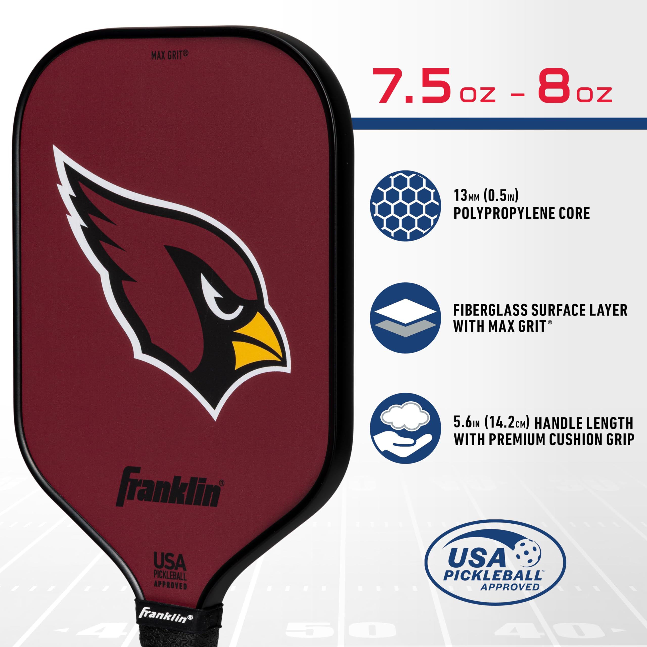 Franklin Sports Nfl Arizona Cardinals Pickleball Paddle - Pickleball X - Polypropylene Core, Team Logo - Nfl Official Licensed P