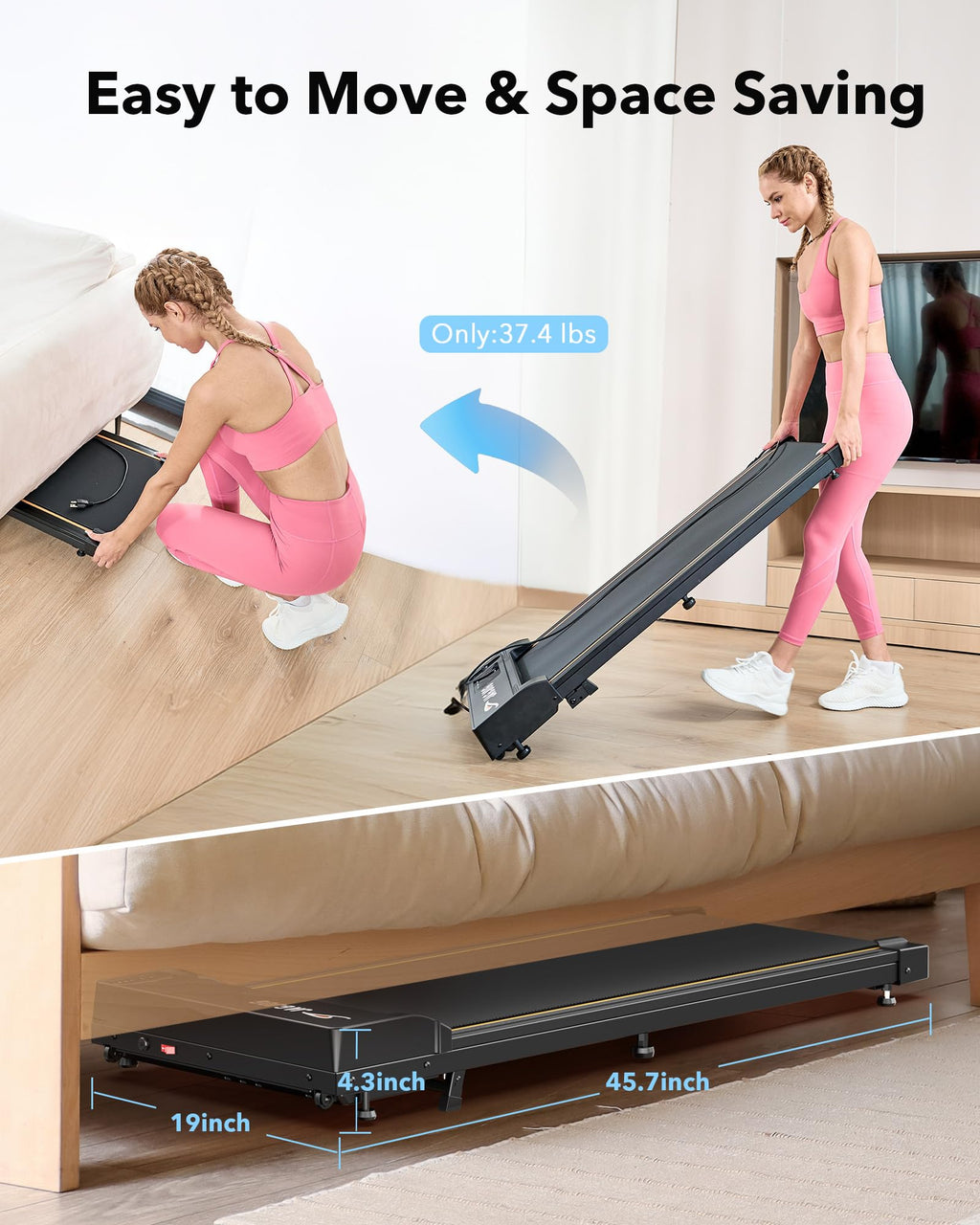 Walking Pad Treadmill With Incline, 4 In 1 Under Desk Treadmills For Home Office, 2.5Hp Low Noise 265Lb Capacity Portable Treadm