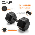 CAP Barbell 65 LB Rubber Coated Hex Dumbbell Hand Weight - Pair | Black Handle
