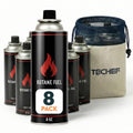 TECHEF 8 Pack x 8oz Butane Gas Fuel Canisters Cylinders Tin with Dual Safety System for Portable Gas Stoves, Camping Stoves, Gas