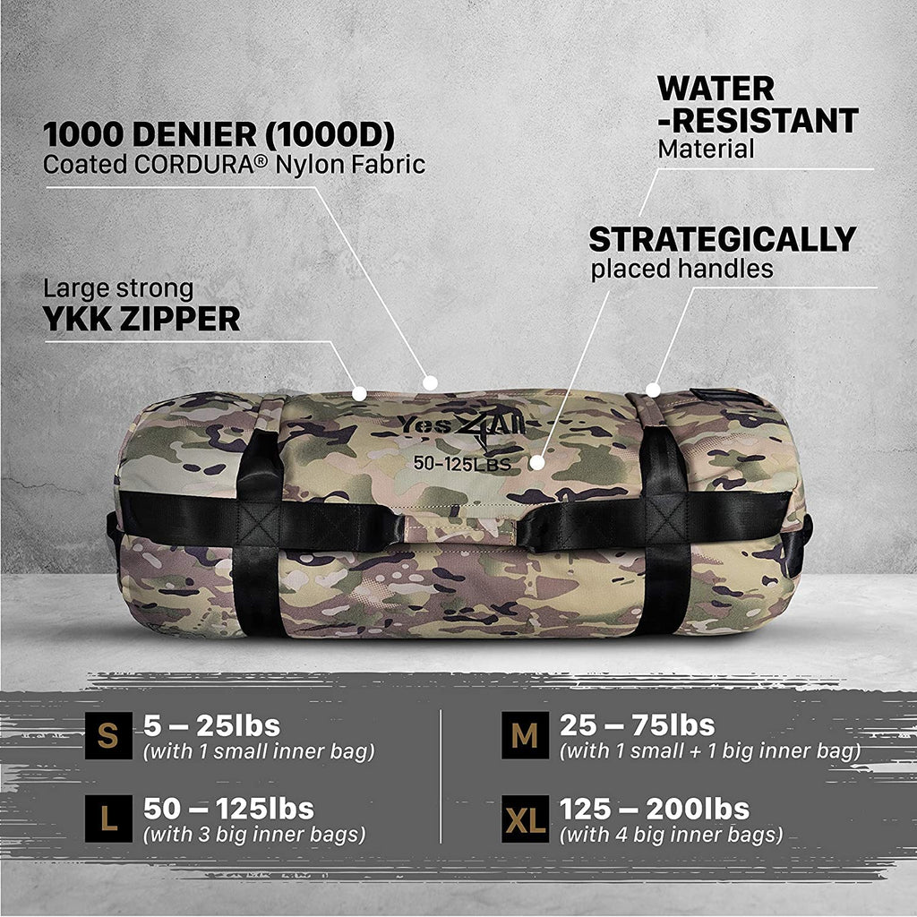 Yes4All Workout Sandbags, Heavy Duty Sandbags For Fitness, Conditioning, Mma & Combat Sports - Camouflage - L