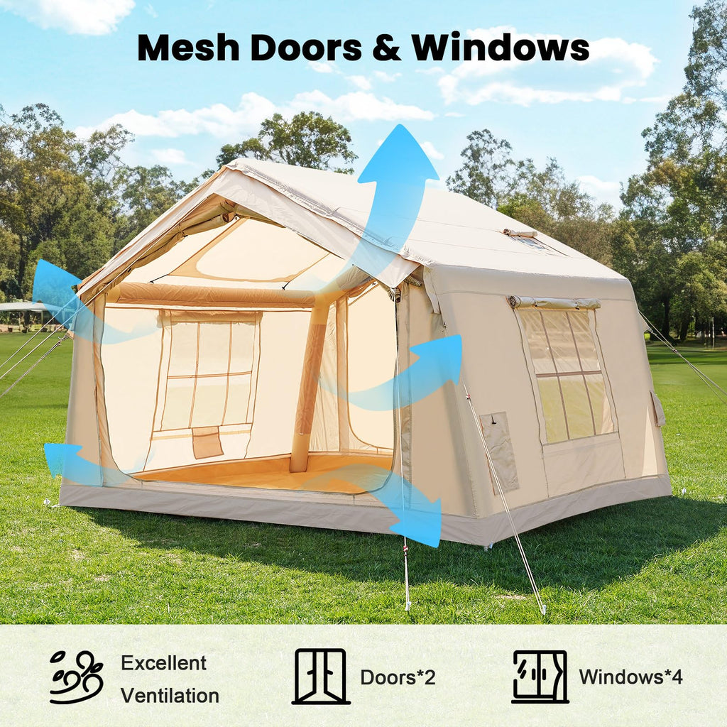 Inflatable Tents For Camping, Blow Up Tent For Camping Adults 4-6 People, Inflatable Hot Tent With Stove Jack & Ac Ports, Glampi
