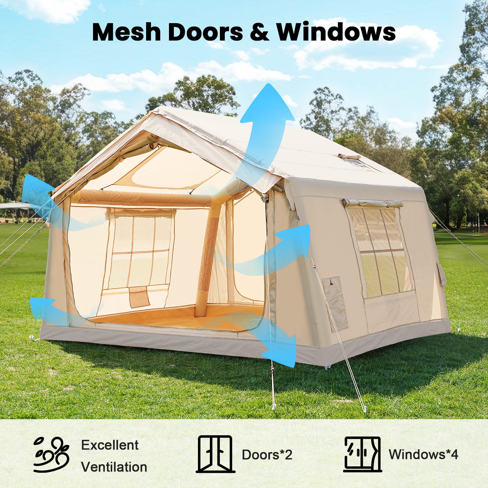 Inflatable Tents For Camping, Blow Up Tent For Camping Adults 4-6 People, Inflatable Hot Tent With Stove Jack & Ac Ports, Glampi