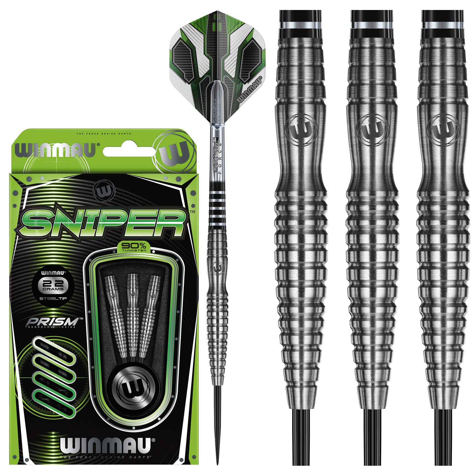 Winmau Steel-Tip Darts, 90% Tungsten Sniper Professional Dart Set for Adults, 22g, Set of 3, Prism Alpha Flights, Prism Force Sh