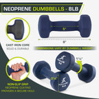 Prosourcefit Neoprene Dumbbell Coated For Non-Slip Grip, Blue, 8Lb