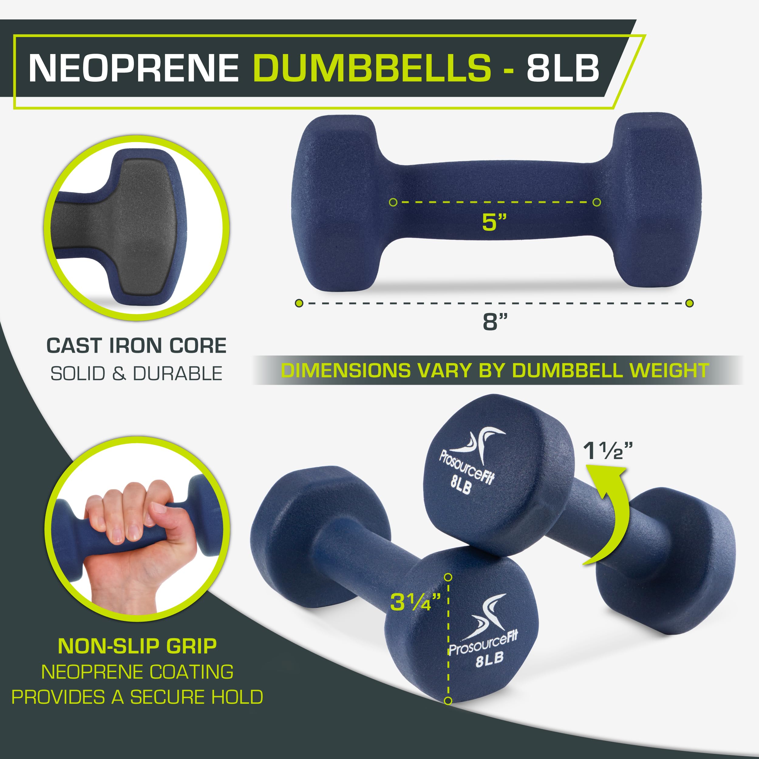 Prosourcefit Neoprene Dumbbell Coated For Non-Slip Grip, Blue, 8Lb