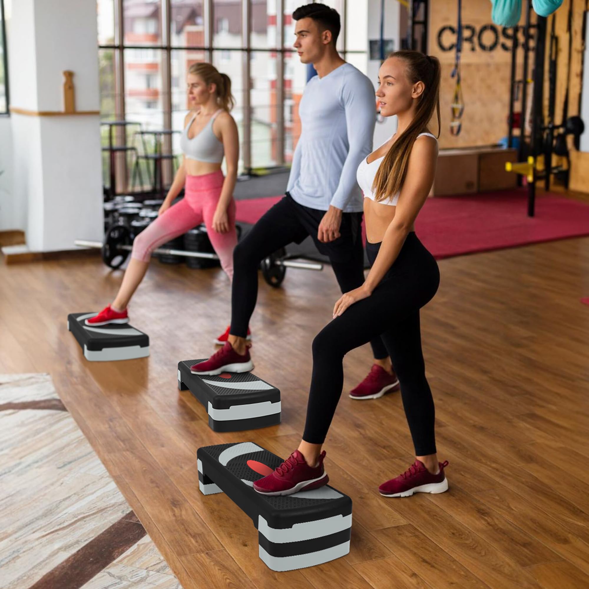 Fitvids Aerobic Step Platform, 3 Levels Adjustable Height Workout Step Platform for Exercise at Home, 4 Stackable Risers, Non-Sl