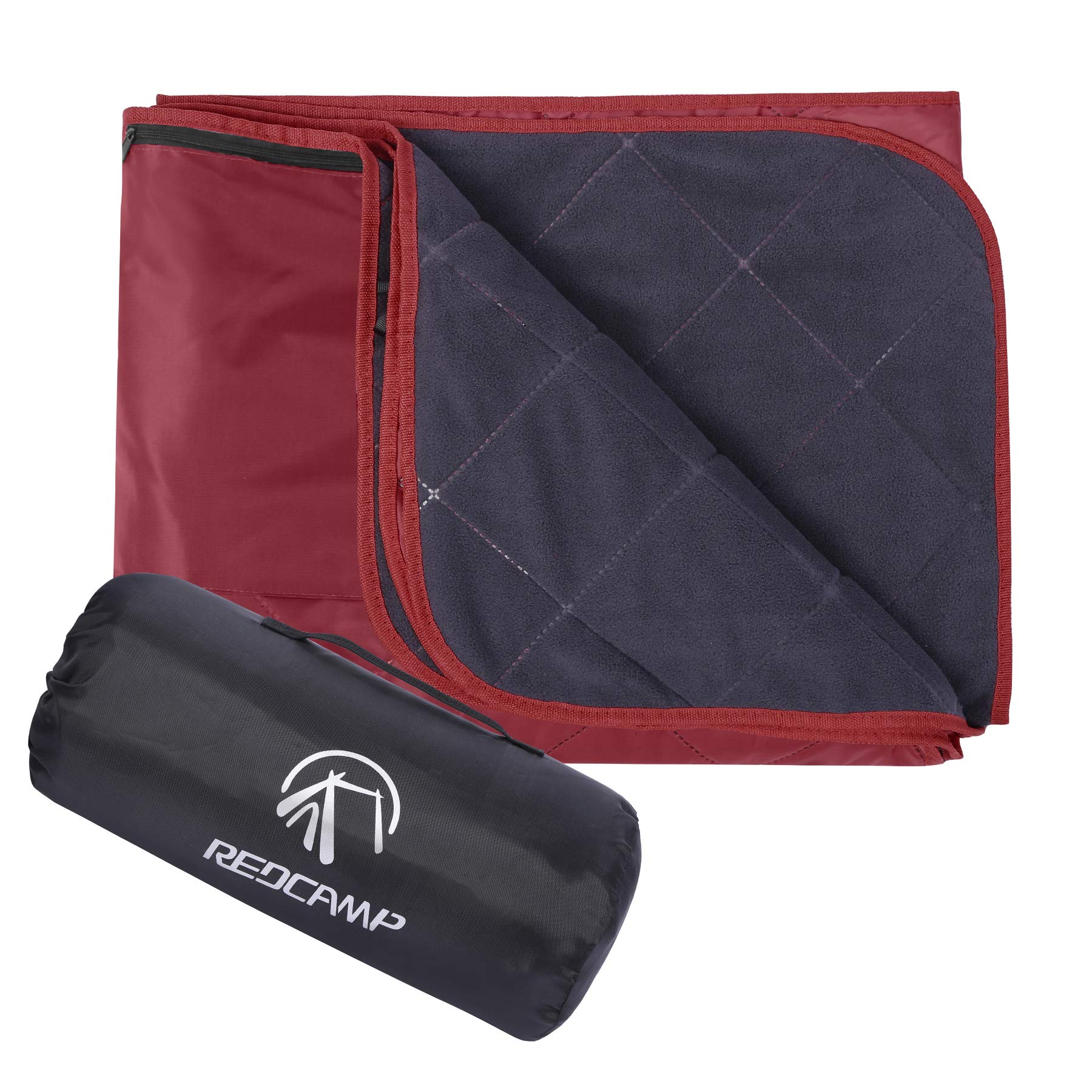 Redcamp Large Waterproof Stadium Blanket For Cold Weather, Soft Warm Fleece Camping Blanket Windproof For Outdoor Sports, Red