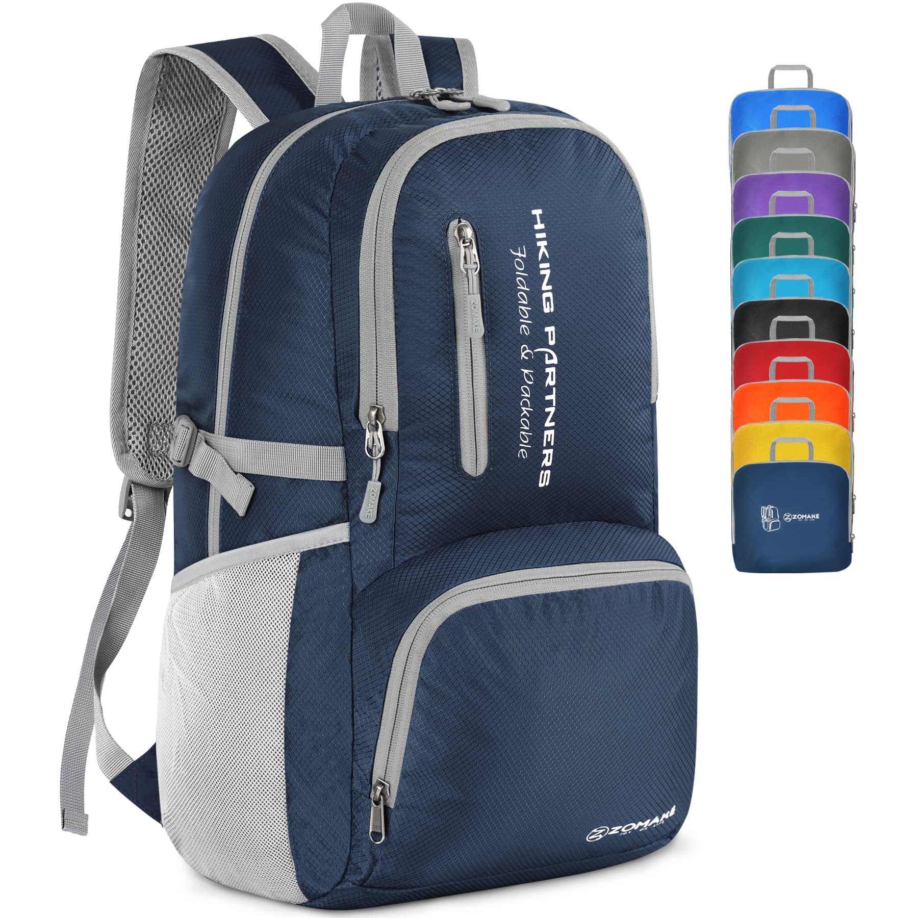 ZOMAKE Lightweight Packable Backpack, 35L Light Foldable Hiking Backpacks Water Resistant Collapsible Daypack for Travel(Navy Bl