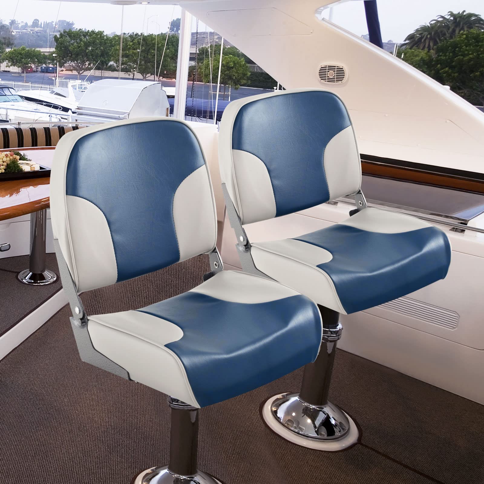 Goplus Low/High Back Boat Seats, Folding Boat Seat With Stainless Steel Screws & Aluminum Hinges, Thickened Sponge Padding, Wate