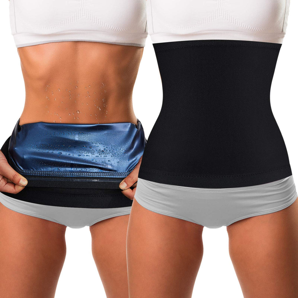 Geyoga Waist Trimmer Sweat Waist Trainer Wrap Stomach Wraps For Women Bodybuilding (Blue Inner,S)