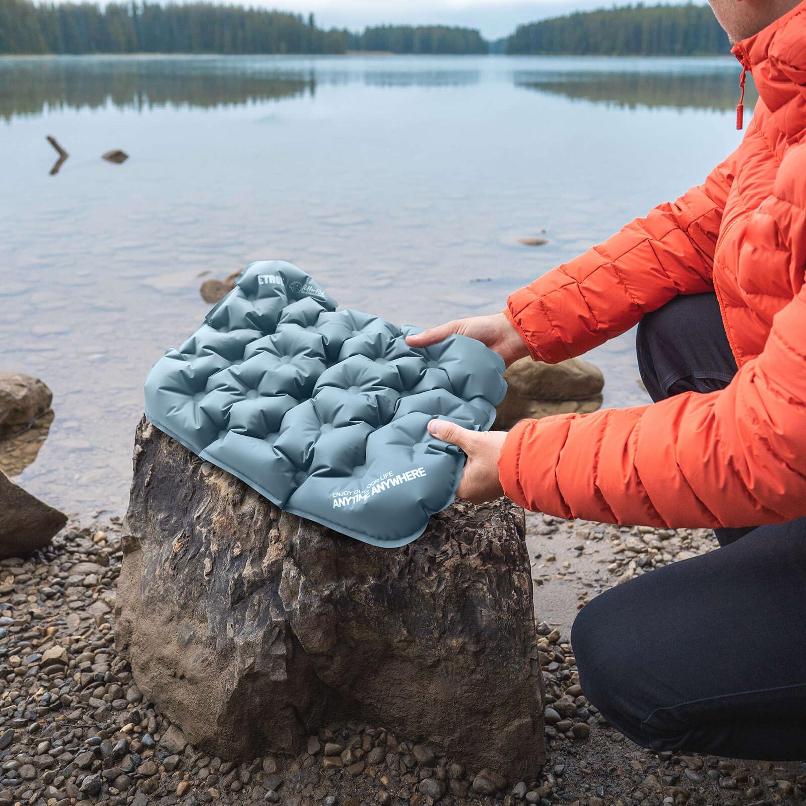 Portable Inflatable Seat Cushion, Lightweight Camping Air Sitting Pad With Storage Bag And Repair Cloths, Waterproof Air Bleache