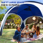 Unicamper Large Beach Canopy Tent Upf 50+ 12X12 Ft Waterproof & Rainproof Dome Sun Shelter For 8-10 Person With 2 Side Walls, Pe