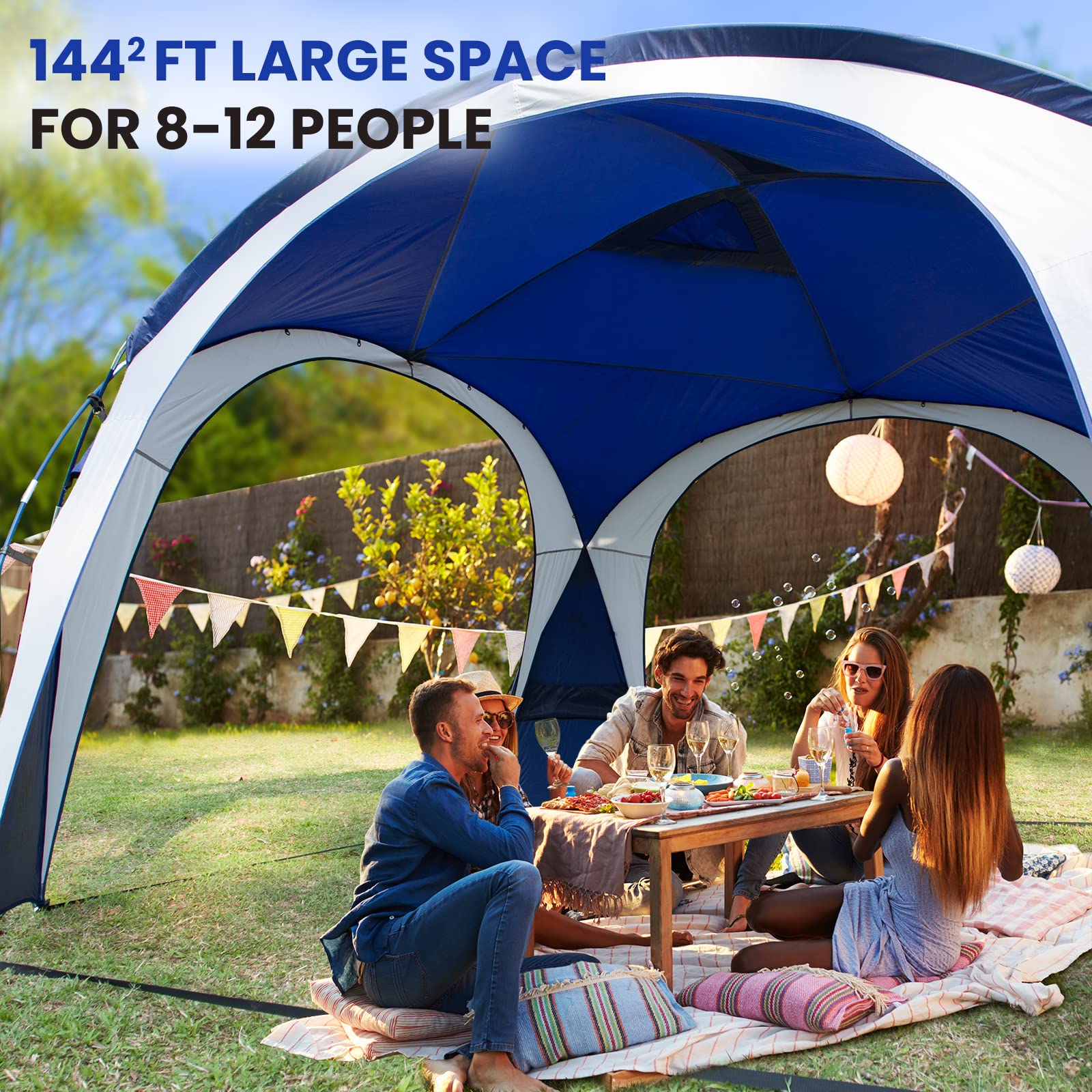 Unicamper Large Beach Canopy Tent Upf 50+ 12X12 Ft Waterproof & Rainproof Dome Sun Shelter For 8-10 Person With 2 Side Walls, Pe