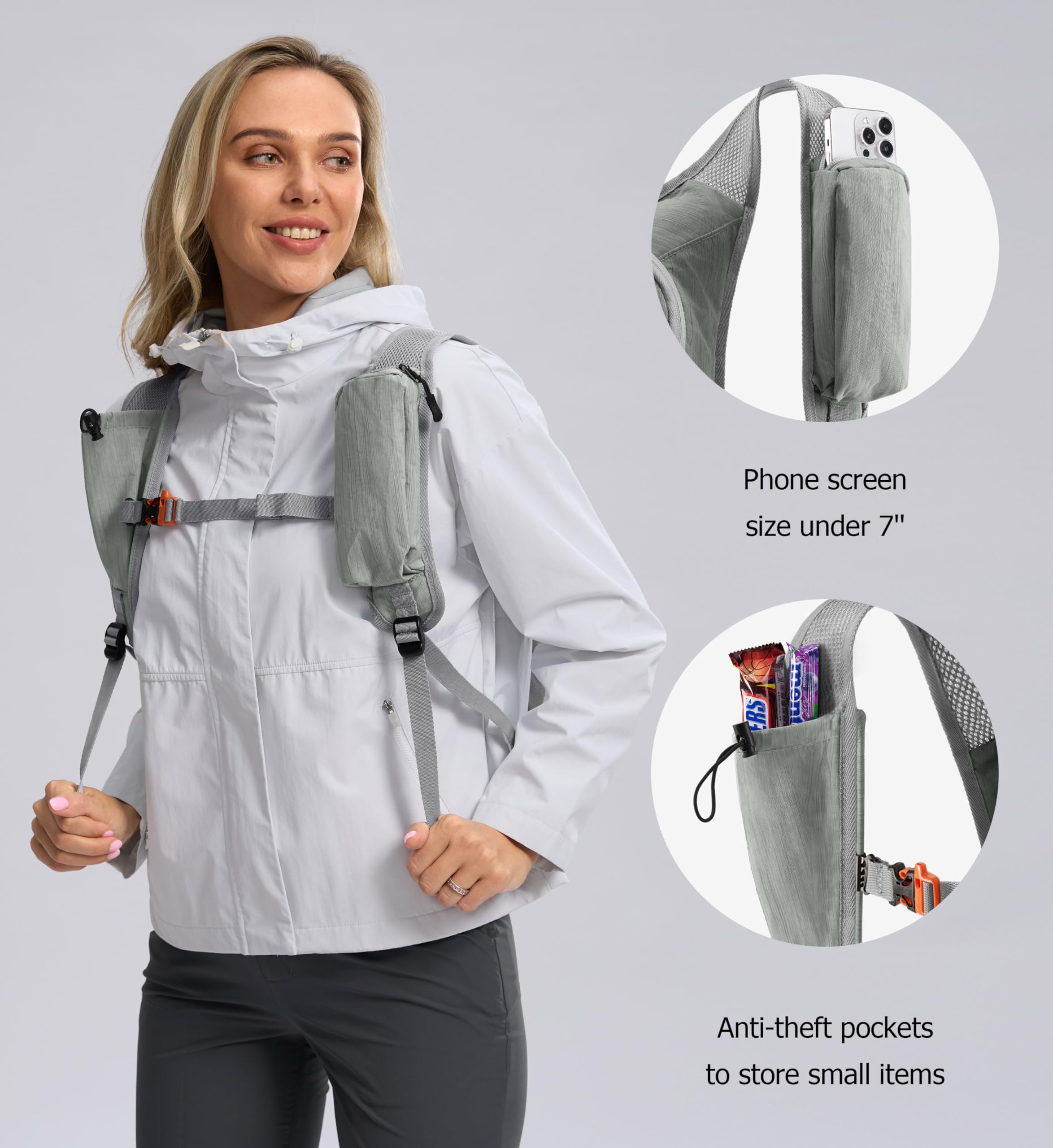 Uselike 10L Small Hiking Backpack Travel Daypack Lightweight Packable Back Pack for Women Men(Light Grey)
