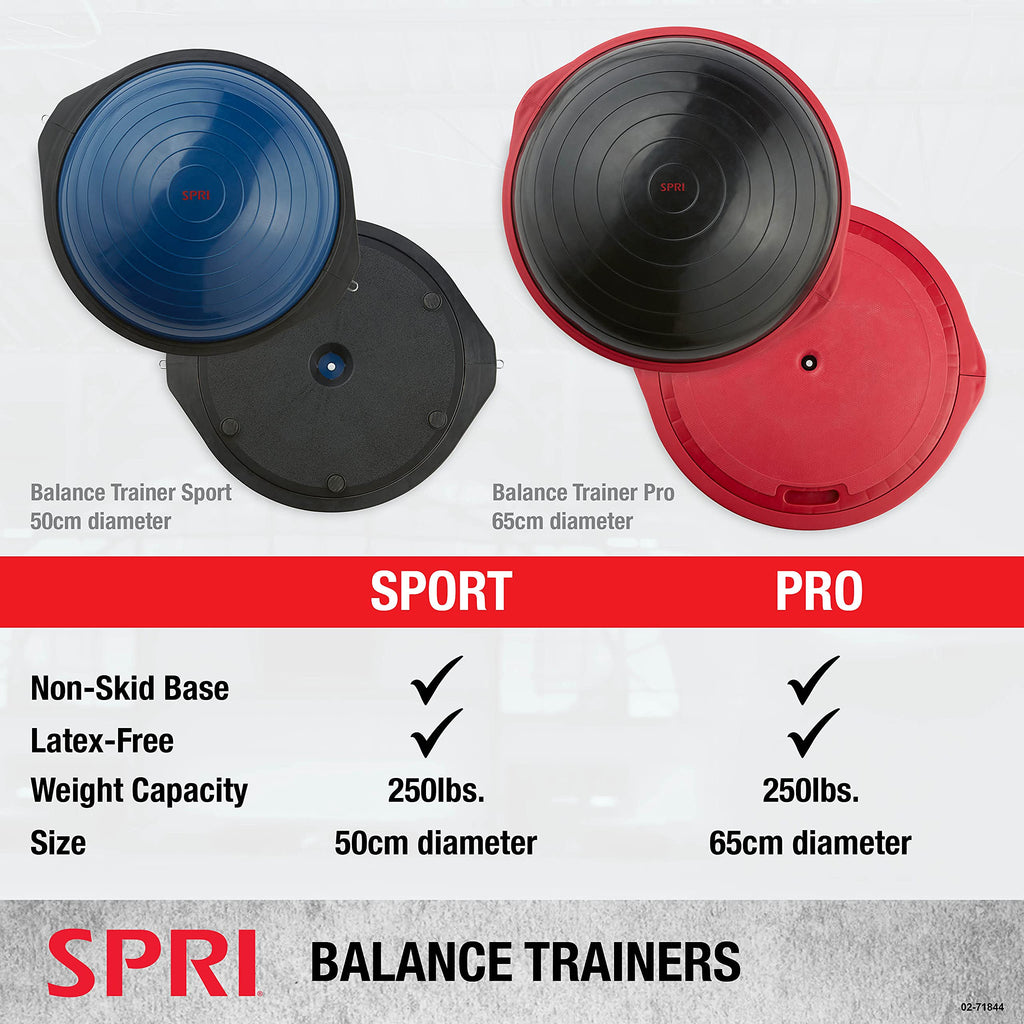 SPRI Balance Trainer Pro - Dome Shape Half-Exercise Ball with Non-Skid Base - For Balance Training, Strength Building, Toning, a