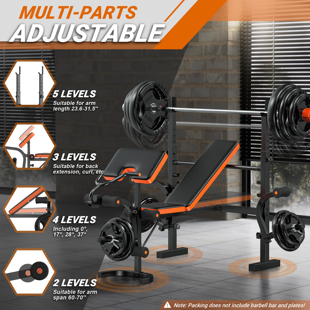 XDDIAS Weight Bench, 6 In 1 Bench Press Squat Rack Weight Bench With Leg Extension And Leg Curl, Weight Benches For Home Gym Wit