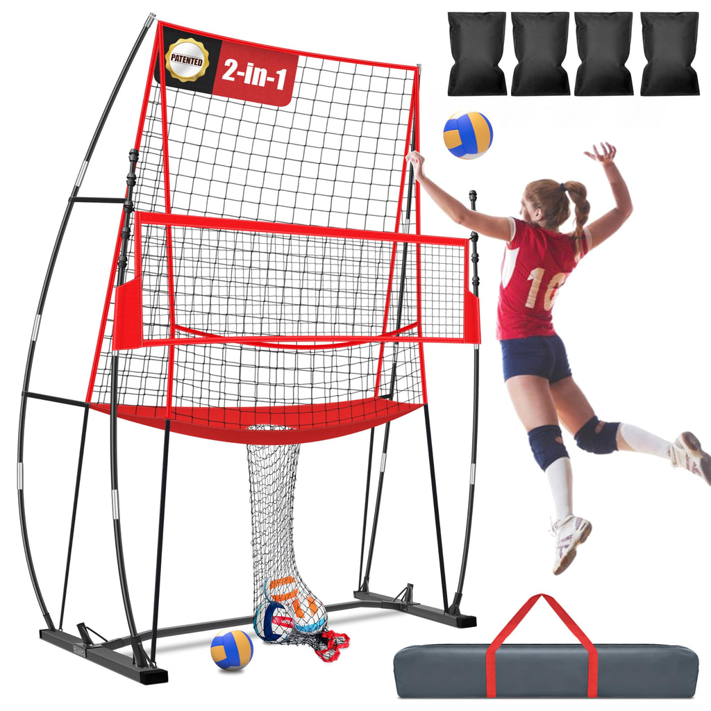Jolorly 2-In-1 Volleyball Practice Net Station With Patented 5-Height (6'6'' To 8'), Heavy Duty Training System For Hitting Spik