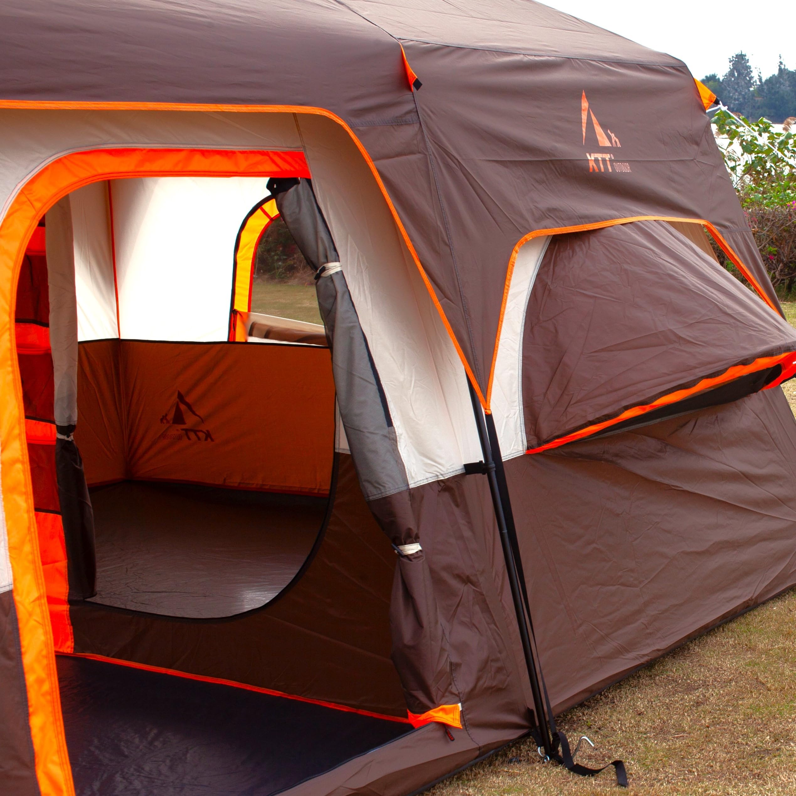 Ktt Extra Large Tent 12 Person,2 Bay-Windows,Family Cabin Tents,14.1'Lx10'Wx6.58'H,2 Rooms And 3 Doors 3 Windows With Mesh,Water