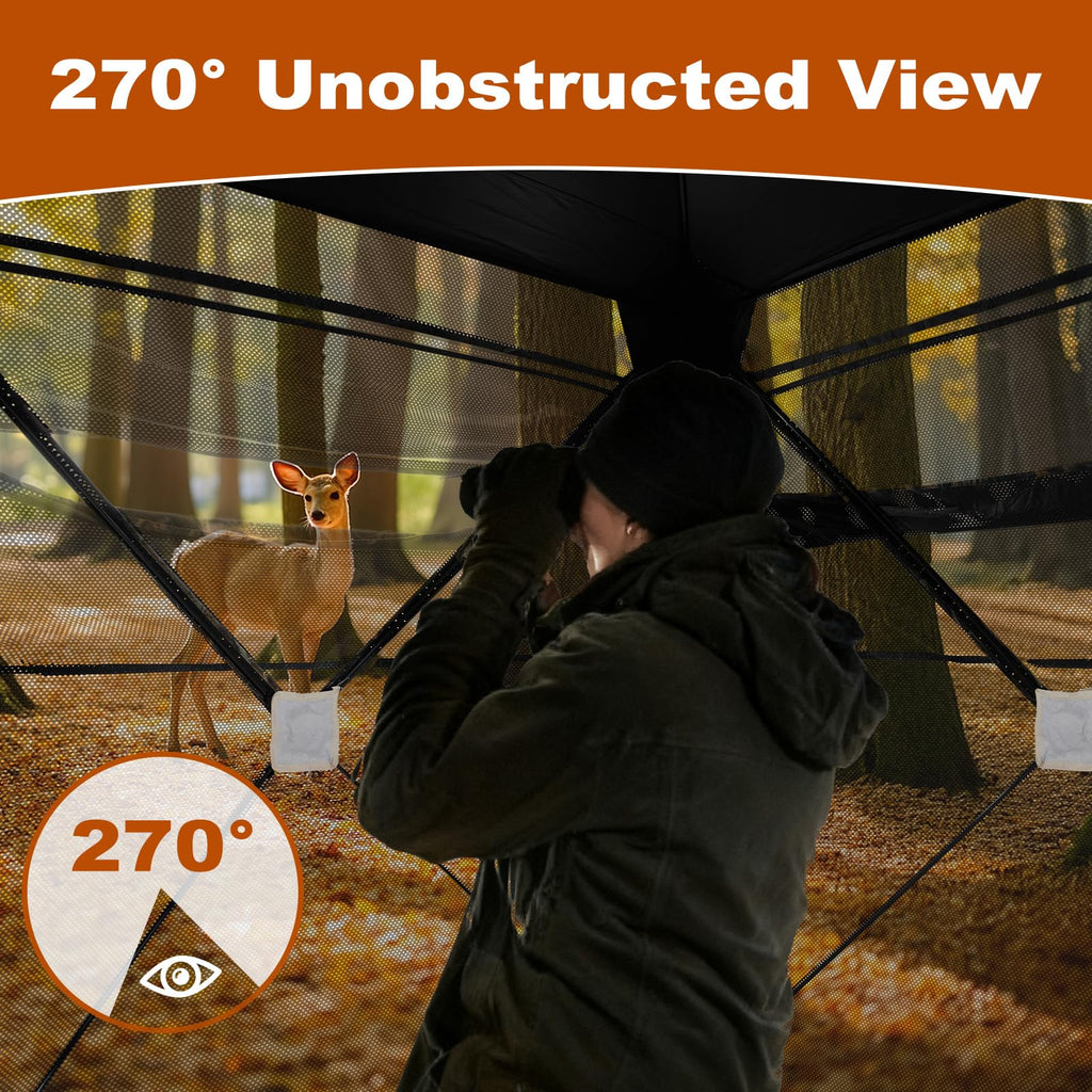 OLIXIS 270See Through Hunting Blind, 2-3 Person Pop Up Camouflage Tent with Carrying Bag, Portable Hunting Tent with Accessory B