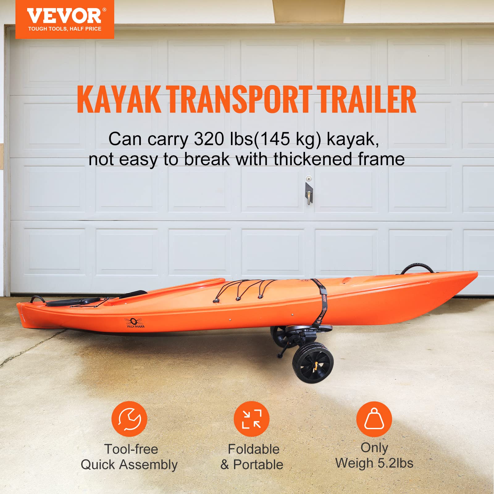 Vevor Kayak And Canoe Trolley Cart With 10'' Solid Tires