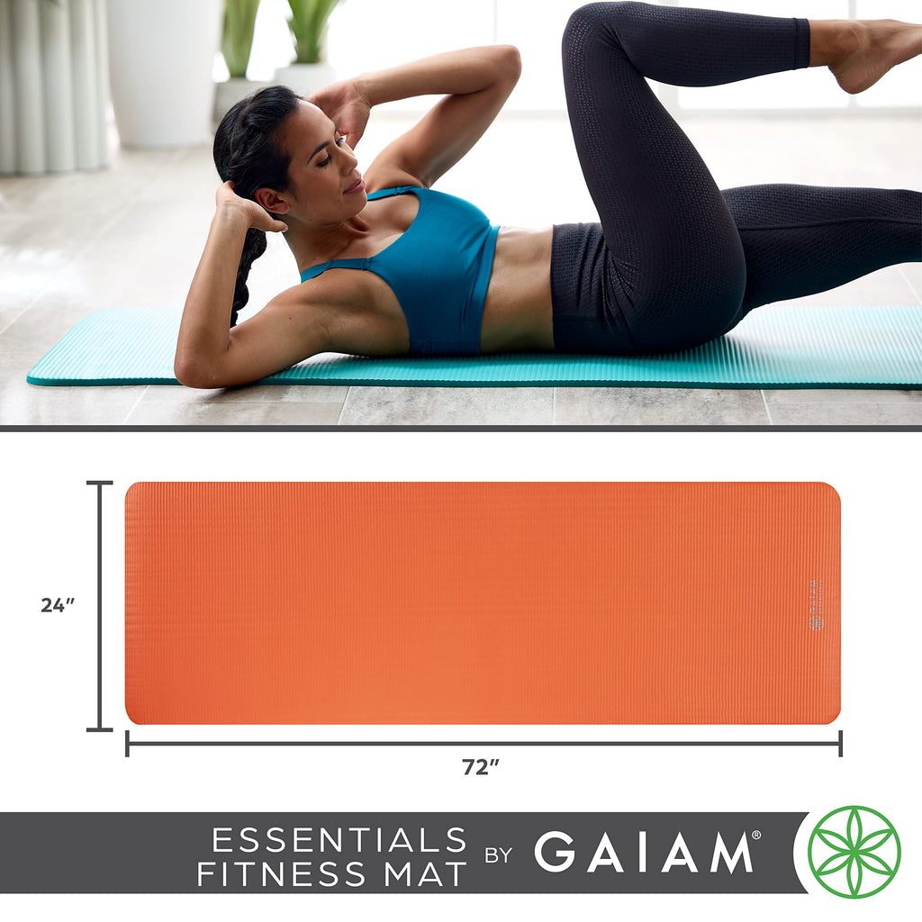 Gaiam Essentials Thick Yoga Mat Fitness & Exercise Mat With Easy-Cinch Carrier Strap, Navy, 72''L X 24''W X 2/5 Inch Thick, 10Mm