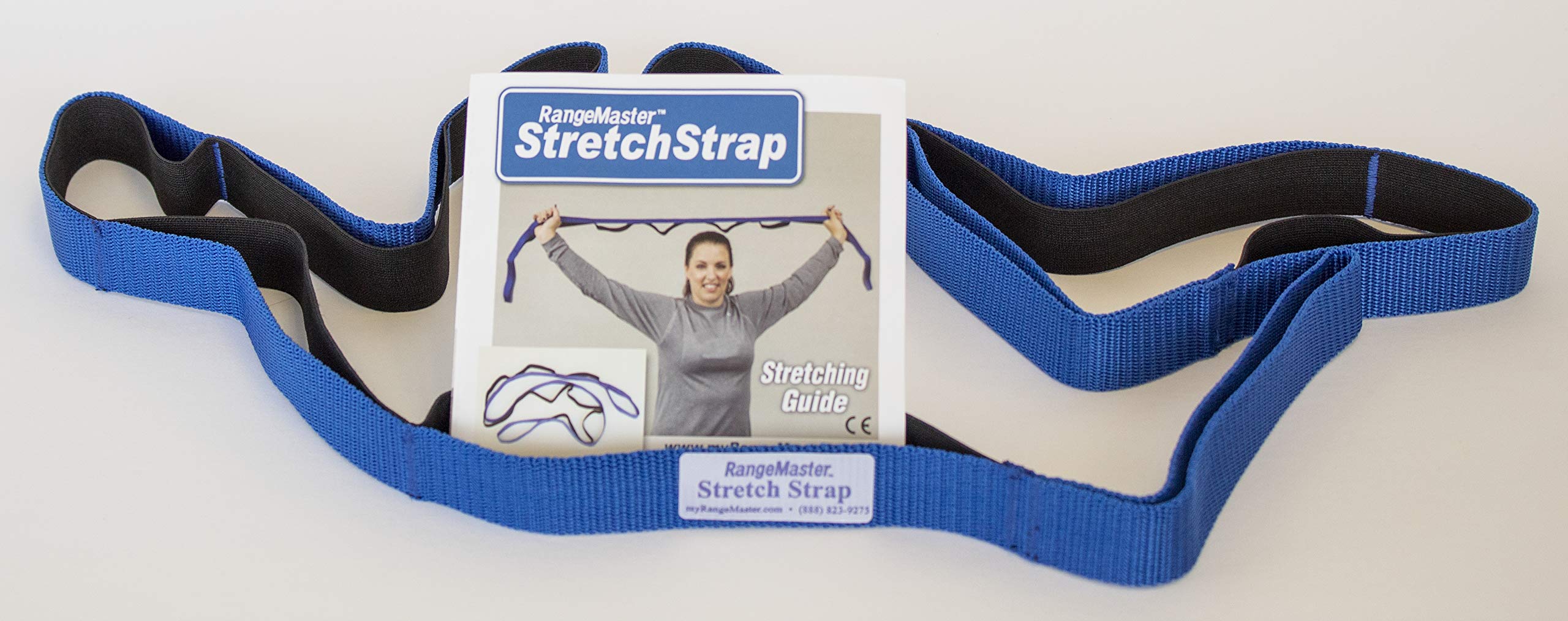 Rangemaster Stretch Strap, Multi-Loop Strap With Exercise Guide For Physical Therapy, Yoga, Flexibility (Blue)