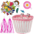 Boao Kid's Bicycle Basket Streamers Set, Unicorn Children's Bike Handlebar Wicker Basket Bike Streamers Bell and Stickers,Bike B