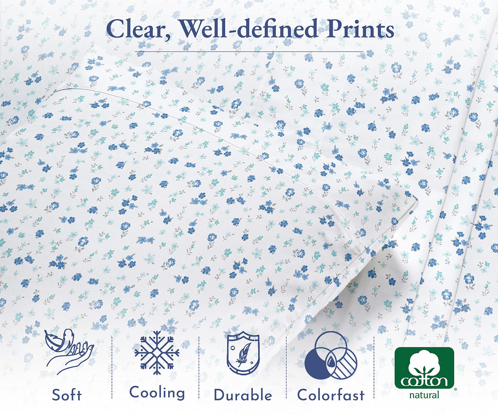 California Design Den Floral Sheets Pattern Full Sheet Set, Luxury 400 Thread Count 100 Cotton Sheets, 4 Pc Deep Pocket Full She