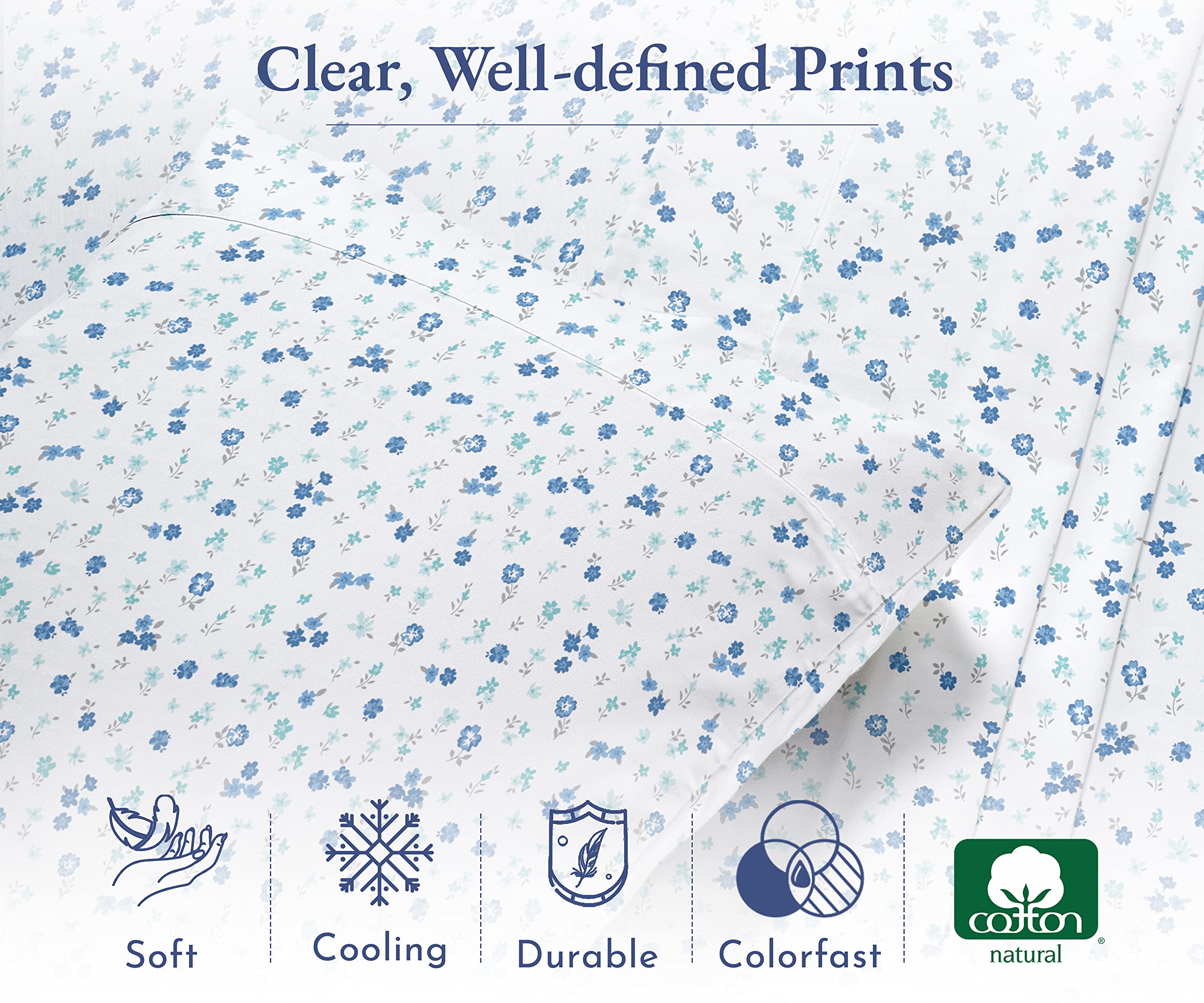 California Design Den Floral Sheets Pattern Full Sheet Set, Luxury 400 Thread Count 100 Cotton Sheets, 4 Pc Deep Pocket Full She