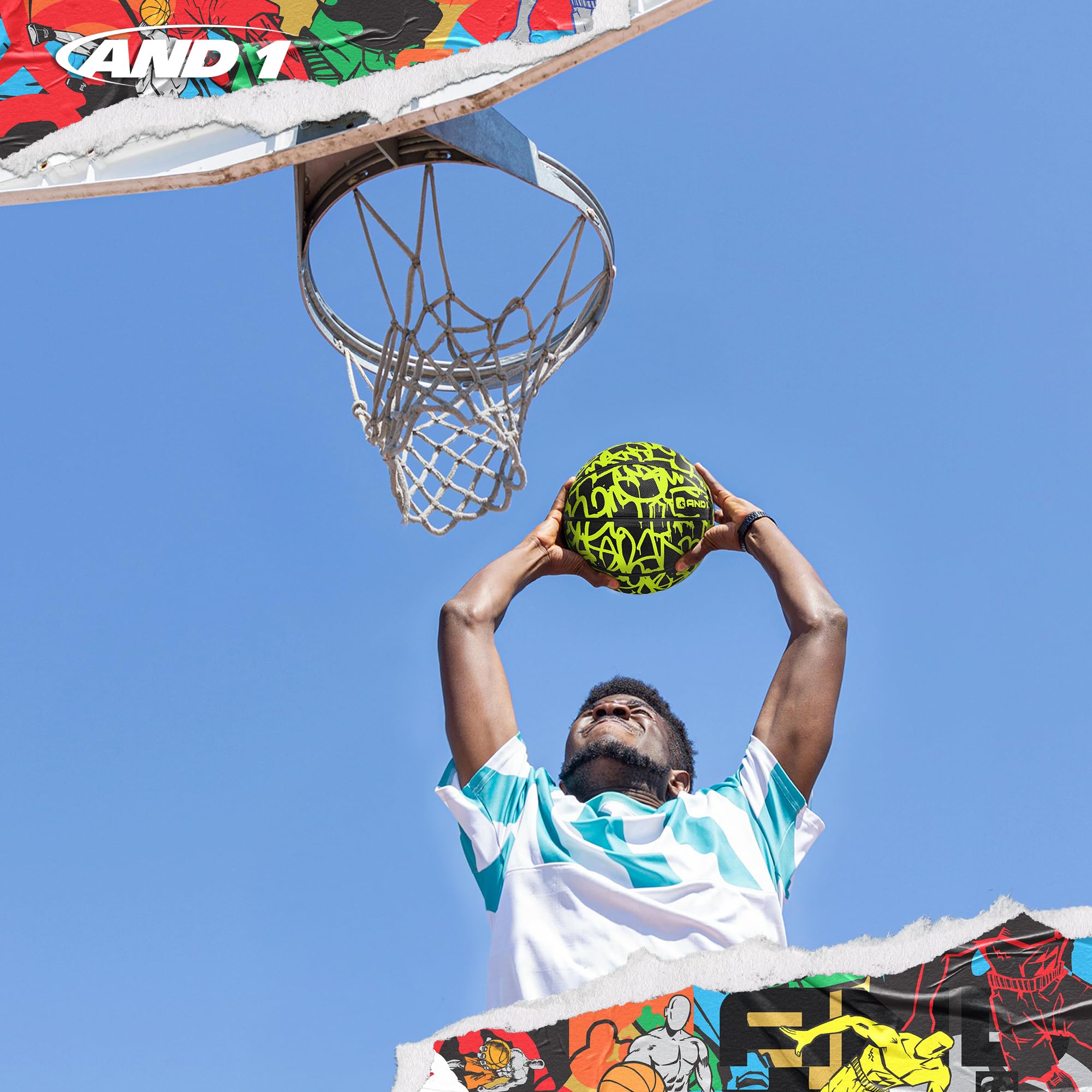 AND1 Fantom Graffiti Basketball: Official Regulation Size 7 (29.5 inches) - Deep Channel Construction Streetball, Made for Indoo