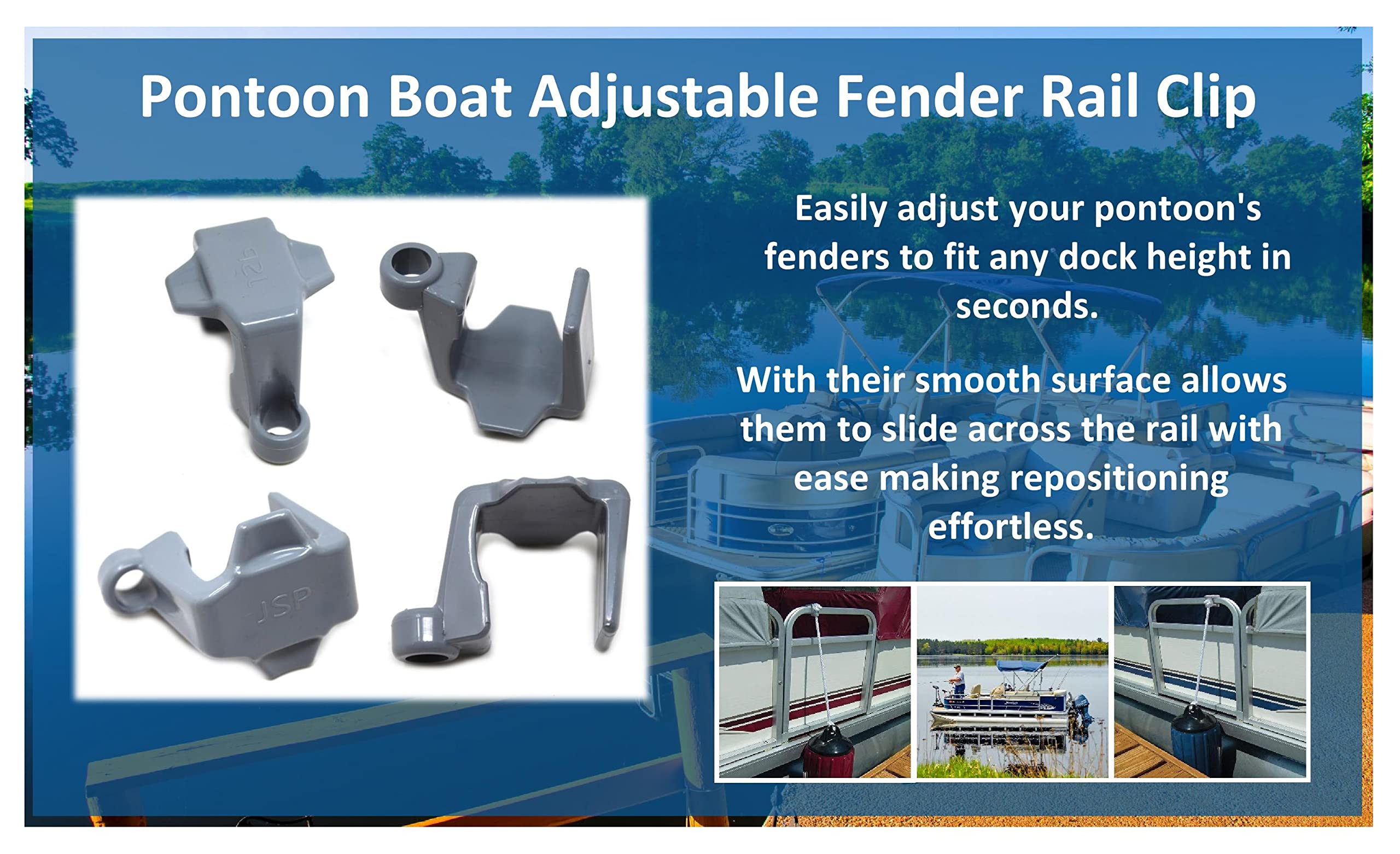 Jsp Manufacturing Black Plastic Pontoon Boat Square Rail Fender Adjuster Hanger Clip (4)