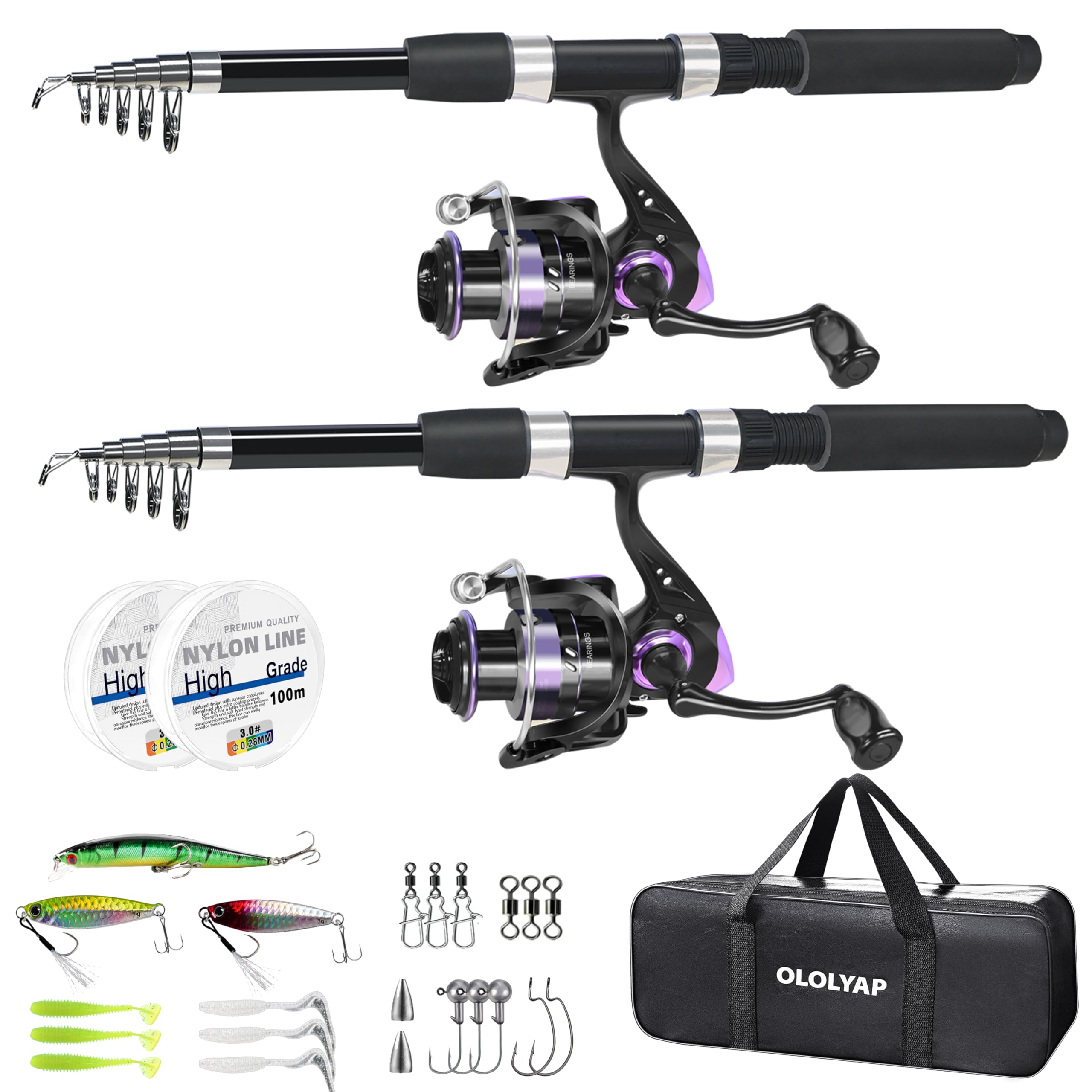 Ololyap Fishing Pole Combo 2Pcs Telescopic Fishing Rod And Aluminum Reel Combos With Carrier Bag Sea Saltwater Freshwater Fishin