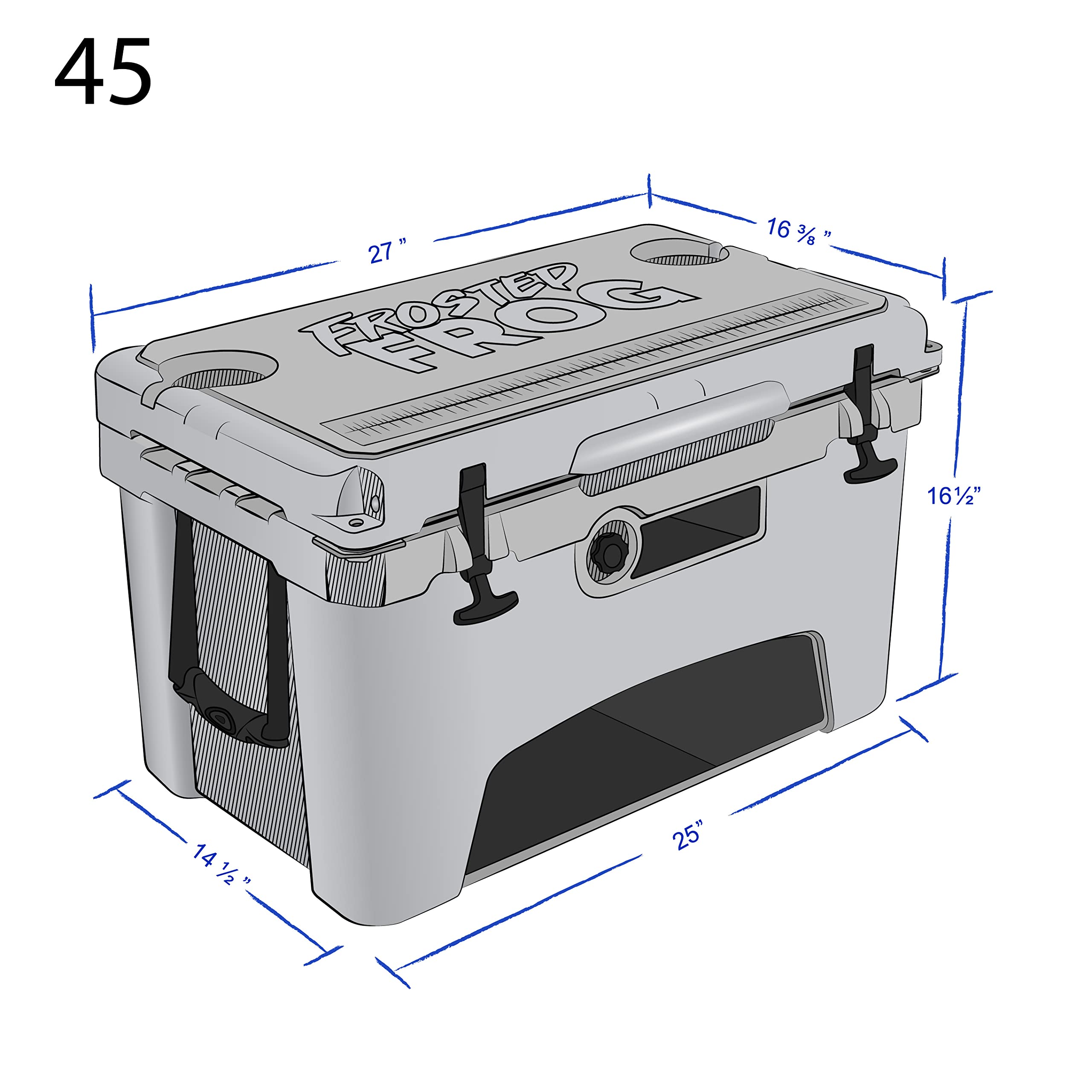 Frosted Frog White 45 Quart Ice Chest Heavy Duty High Performance Roto-Molded Commercial Grade Insulated Cooler