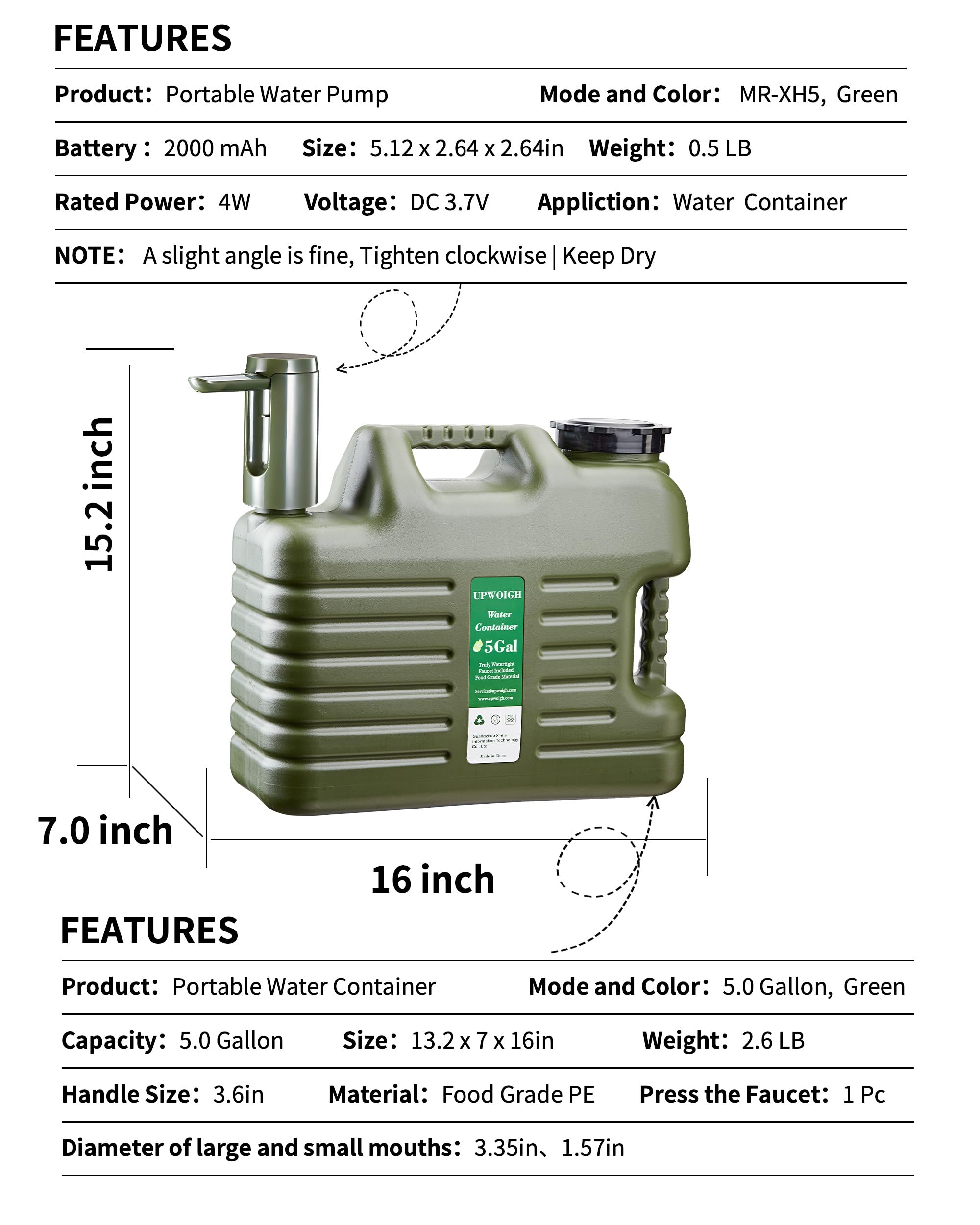 Portable 5 Gallon Water Jug With Automatic Touch Control Pump,Truly No Leakage Water Container With Spigot,Type-C Rechargeable M