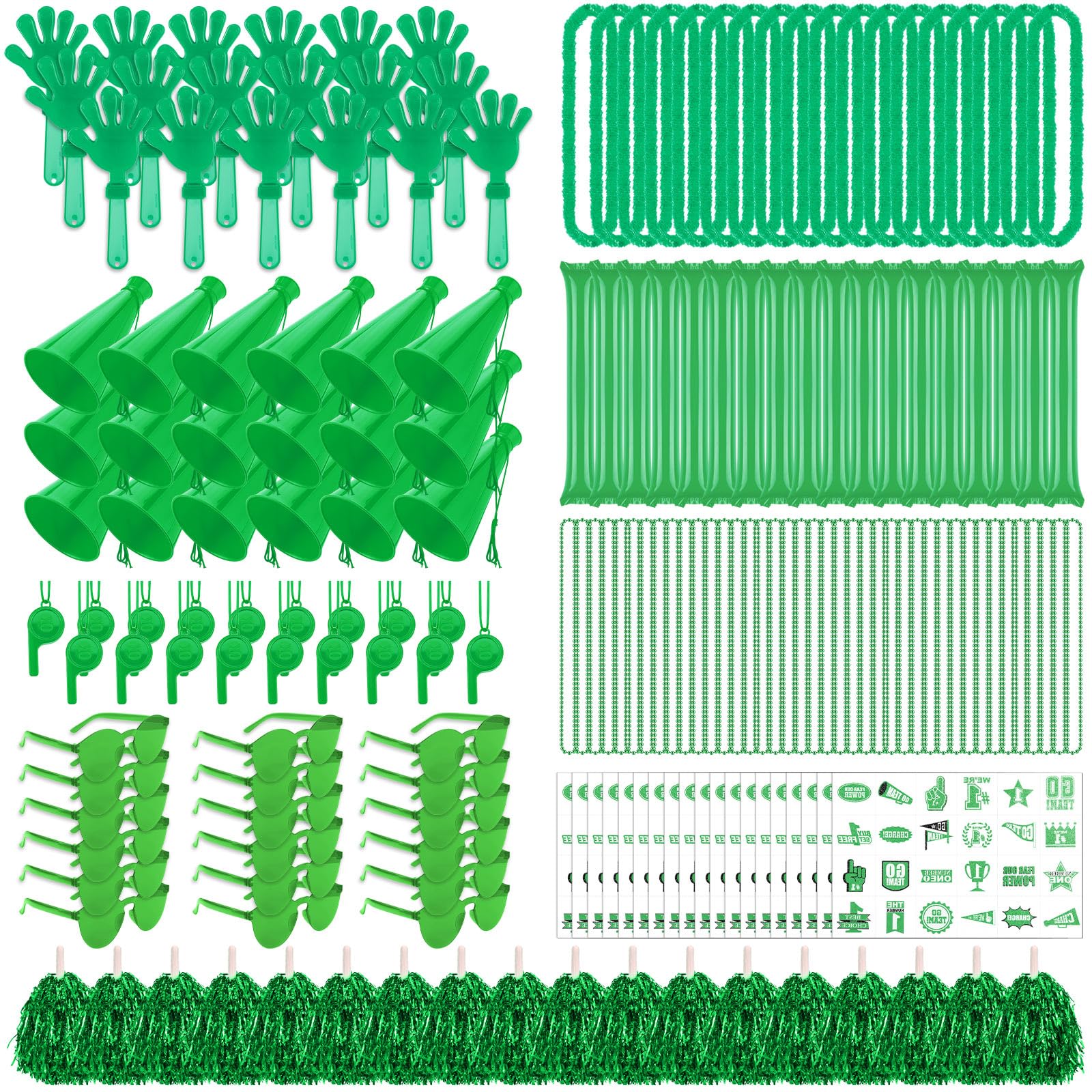 Soulchen 540 Pcs Green Team Spirit Accessories Bulk Field Day Accessories Pep Rally Color War Camp Spirit Events Party Items Che