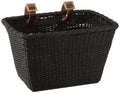 Retrospec Bicycle Cane Woven Rectangular Toto Basket with Authentic Leather Straps & Brass Buckles, 14L x 8.5W x 9H inches,Black