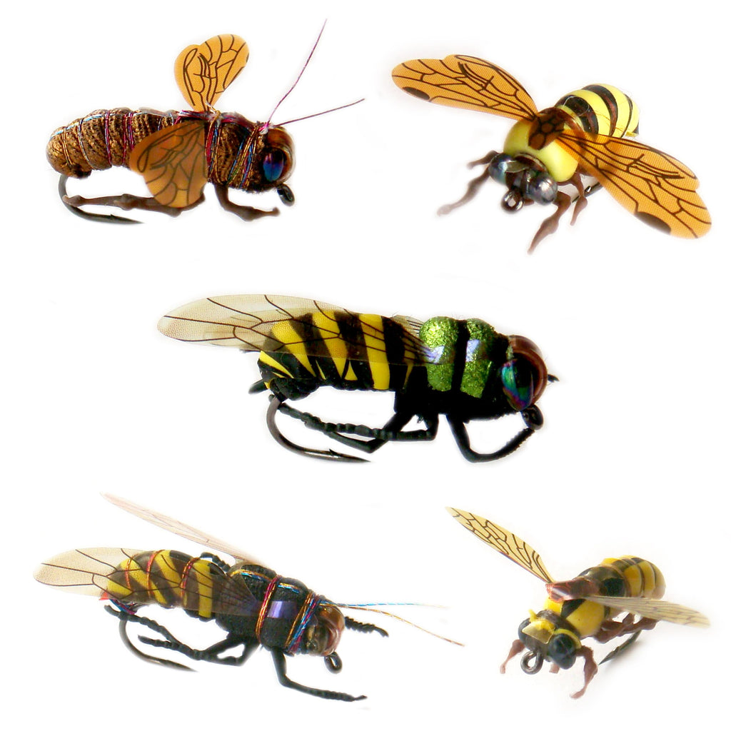 Fishing Flies Kit With Box - Nymphs, Dry, Wet, Streamers, Realistic Flies (Dozen Varieties Bee) 10Pcs