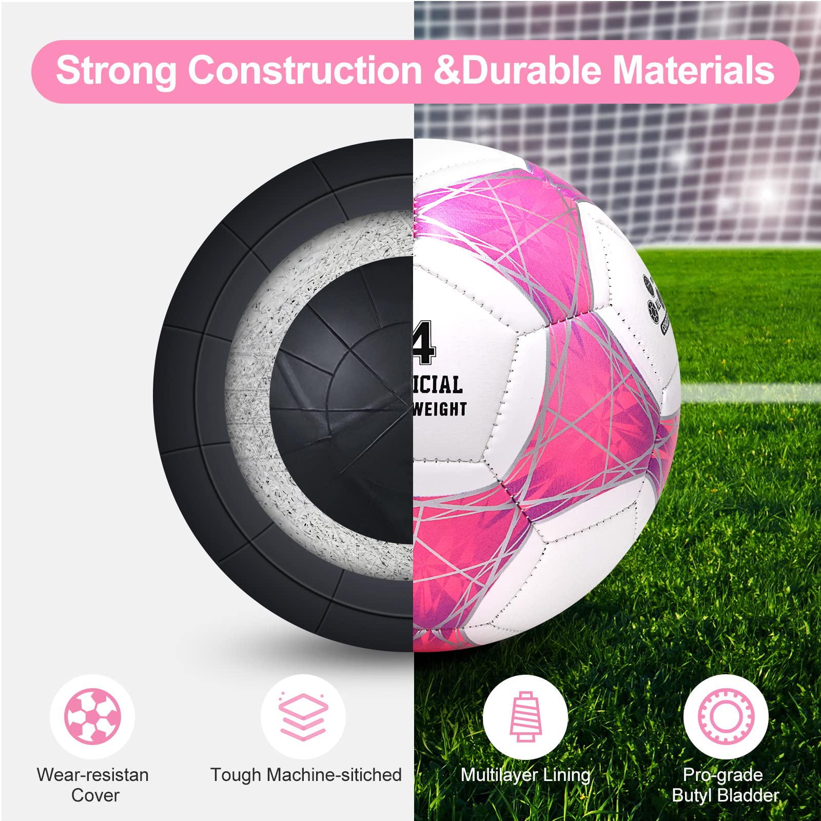 Steefan Pink/Blue/Teal Soccer Ball Size 4 For Kids Outdoor Play,Color Change Soccer Official Ball With Needles And Air Pump,Gift