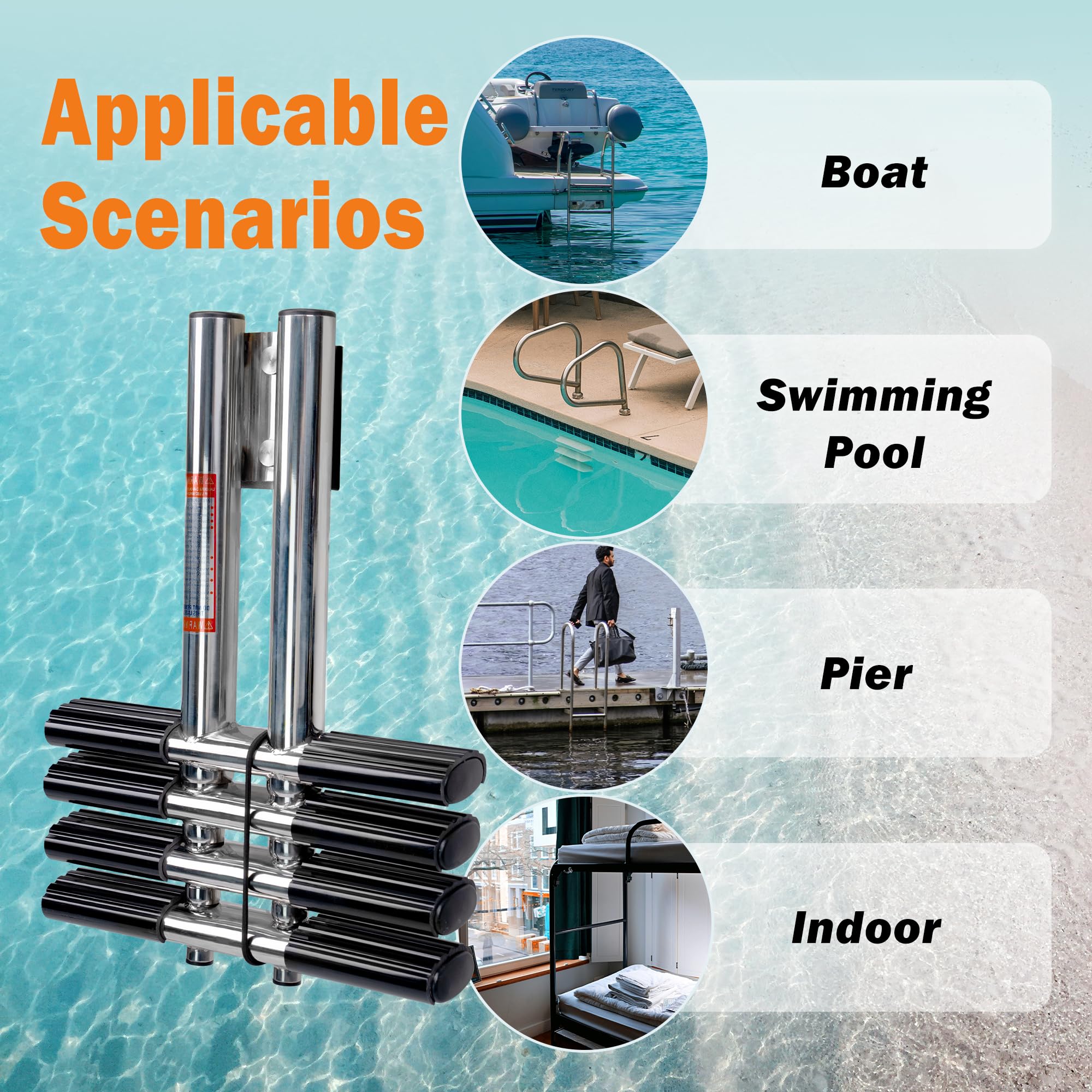 Xinkunmarine 4 Step Boat Ladder, Stainless Steel Dive Boarding Ladders For Bass Fishing Boats, Heavy-Duty With Non-Slip Treads