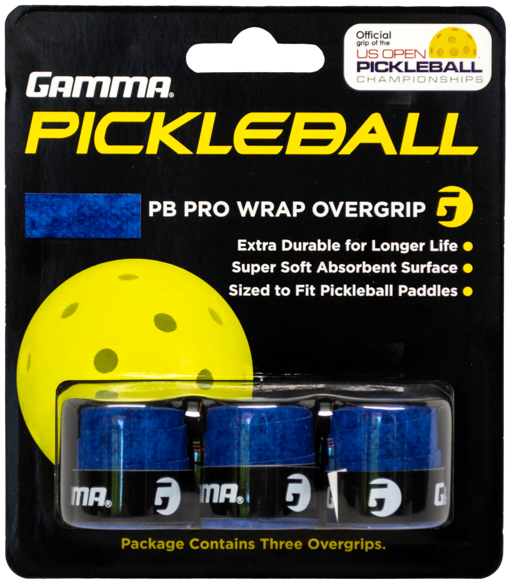 Gamma Pickleball Pro Wrap Overgrip, Extra Tacky, Durable, Moisture Absorbent, White, Blue
