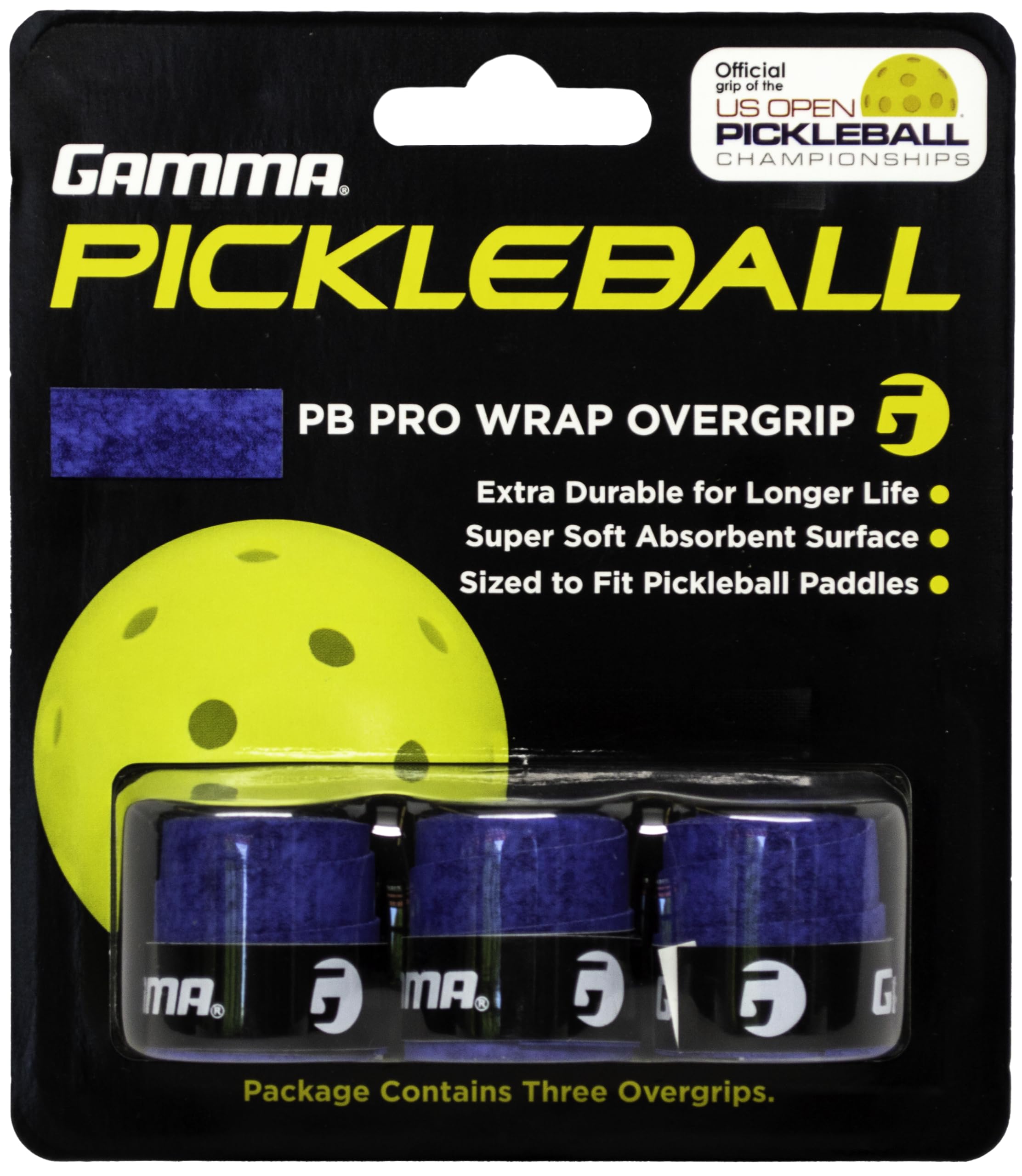 Gamma Pickleball Pro Wrap Overgrip, Extra Tacky, Durable, Moisture Absorbent, White, Blue