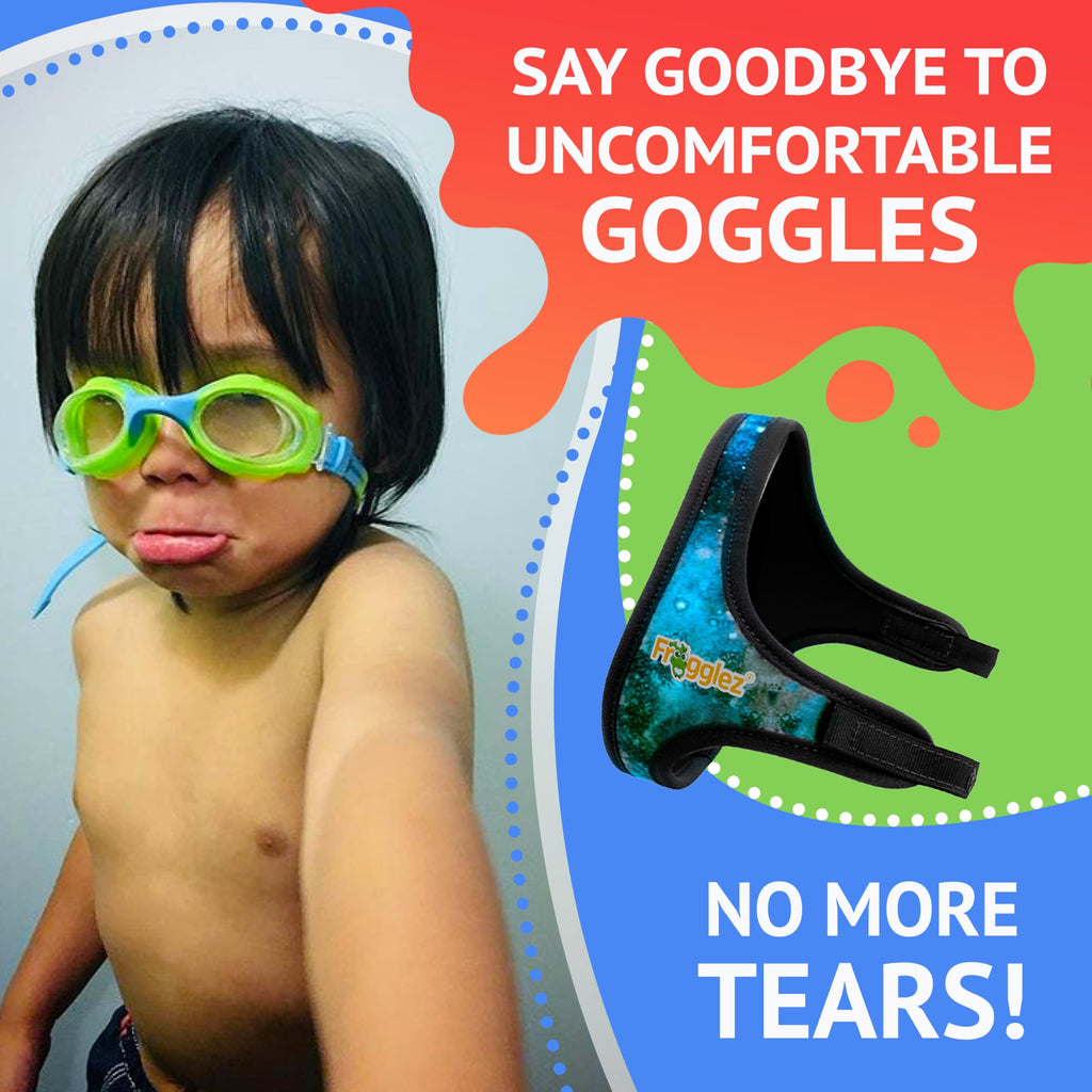 Frogglez Kids Swim Goggle Patented Comfort Strap Only Fits Most Goggles | No Hair Pulling | Recommended By Olympic Swimmers (Blu