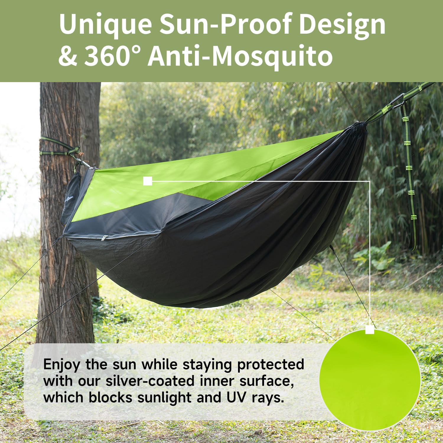 Travel Bird Camping Hammock With Mosquito Net And Sunshade, Backpacking Hammock With Ridge Rope Tree Straps, Lightweight Portabl