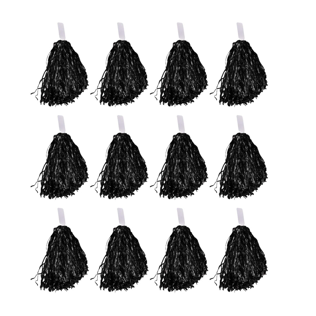 Windy City Novelties 12 Pack Black Cheerleader Pom Poms  Cheerleading Supplies Team Spirit Team Colors Sporting Events Halloween