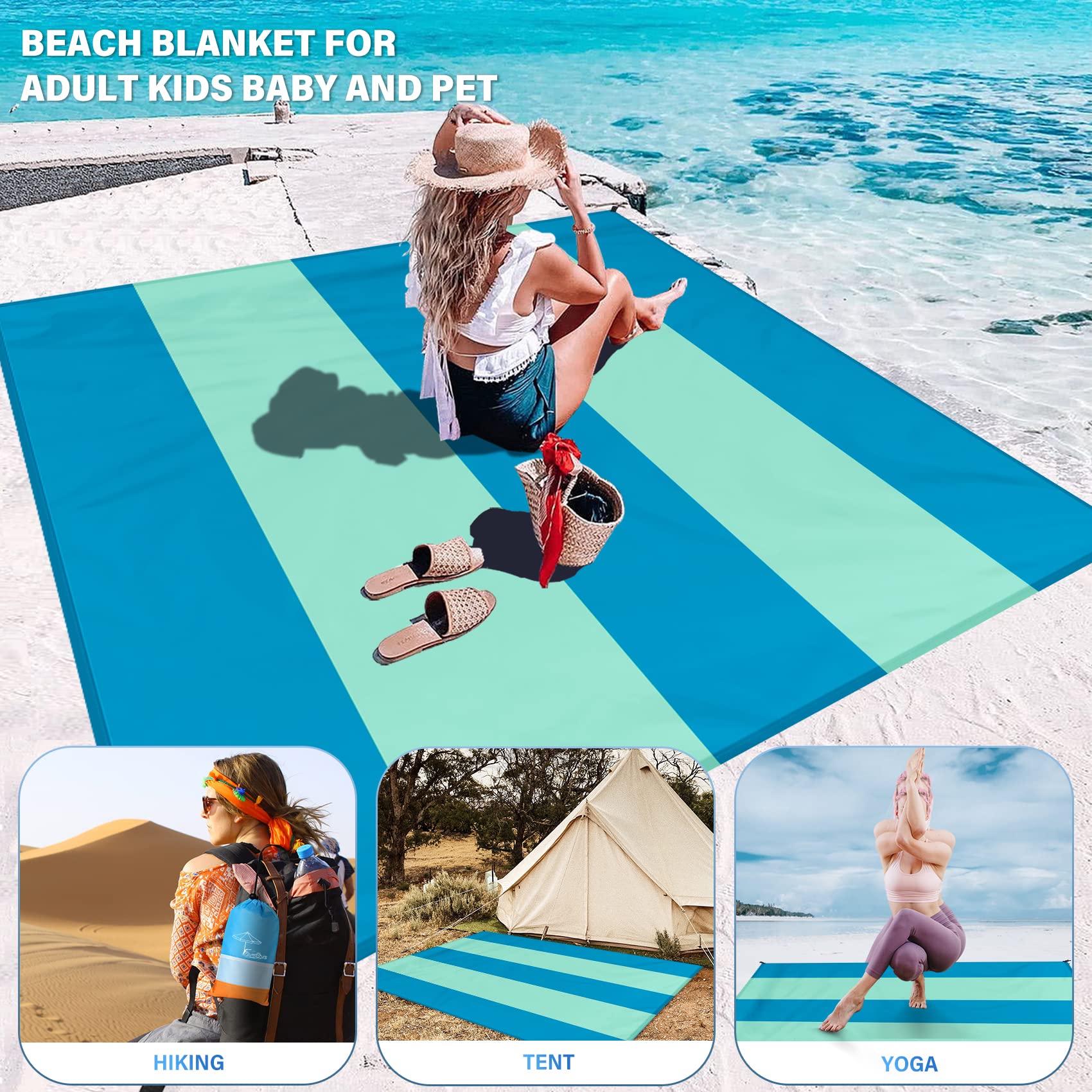 Famstar Beach Blanket Oversized Extra Large 78 X 81Waterproof Sandproof Beach Blanket 1-7 Adults Lightweight Durable For Travel