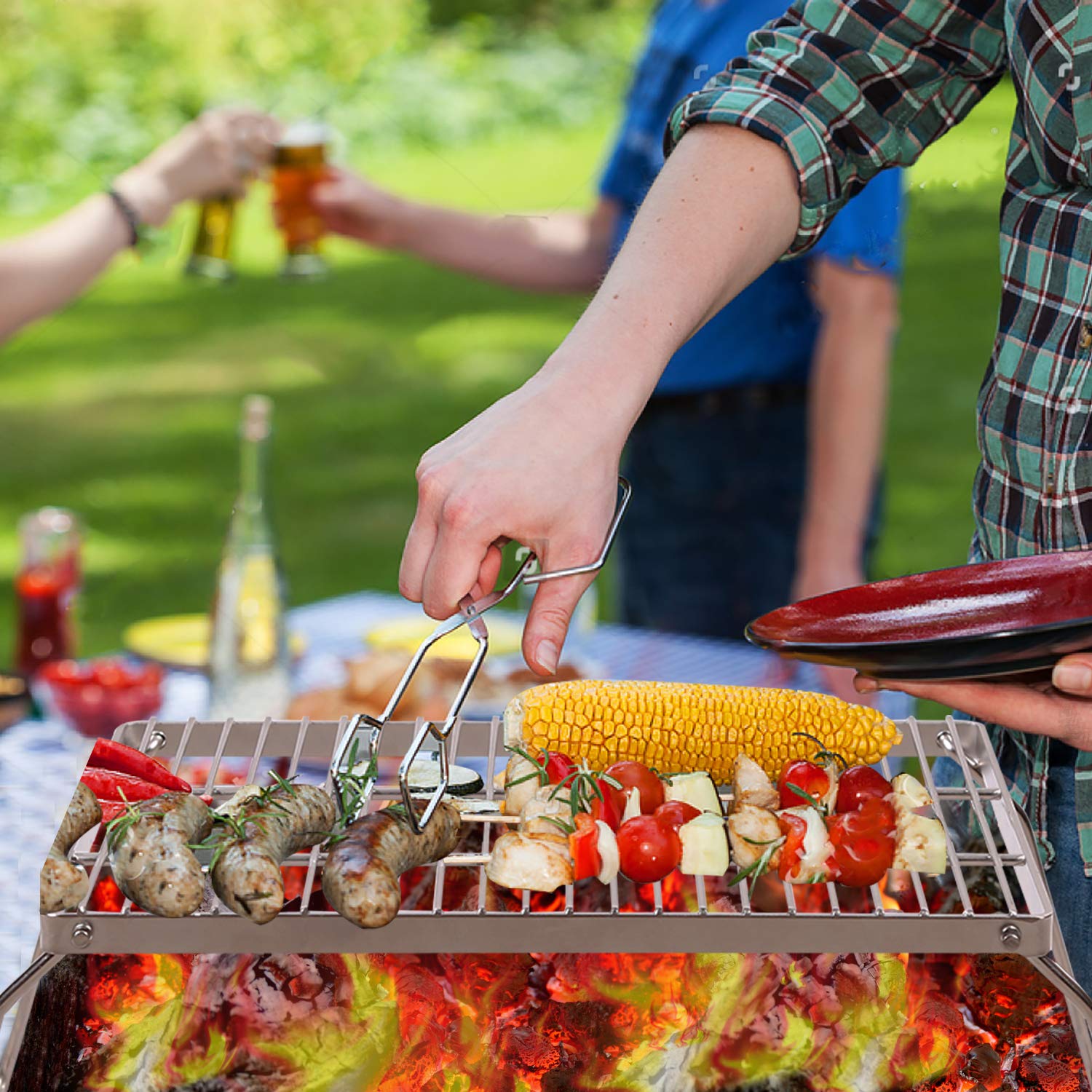 Redcamp Large Folding Campfire Grill 304 Stainless Steel Grate, Heavy Duty Portable Camping Grill With Legs Carrying Bag