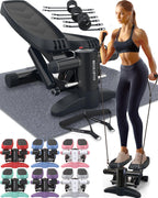 Mini Stepper & Stair Climber Machine - W/Resistance Bands Set - Portable Step Exerciser - Built In Monitor - Heavy Duty Max 330
